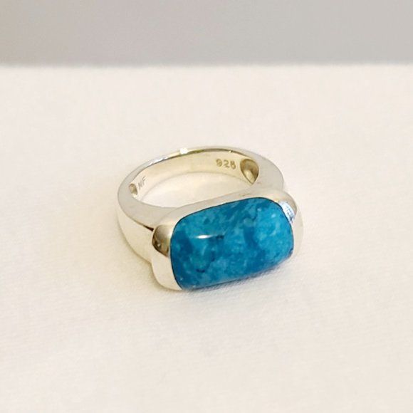 Sterling Silver and Resin Turquoise Center Signet Statement Ring - Picture 2 of 4